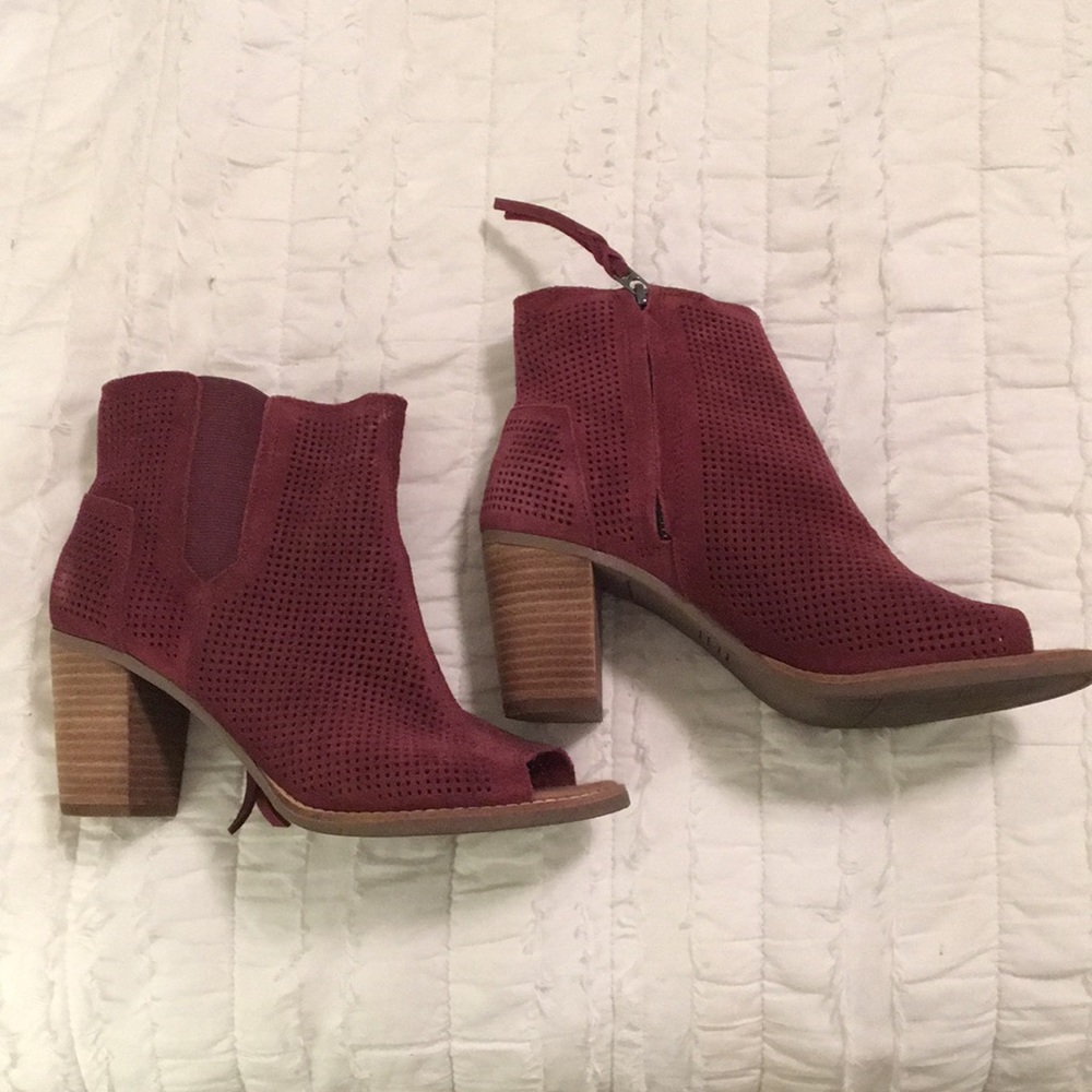 Burgundy Toms Open Toe Bootie